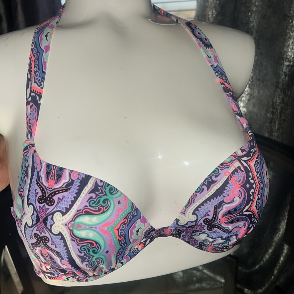 Victorias Secret 32B Colorful Patterned Bikini Top Extra Cup